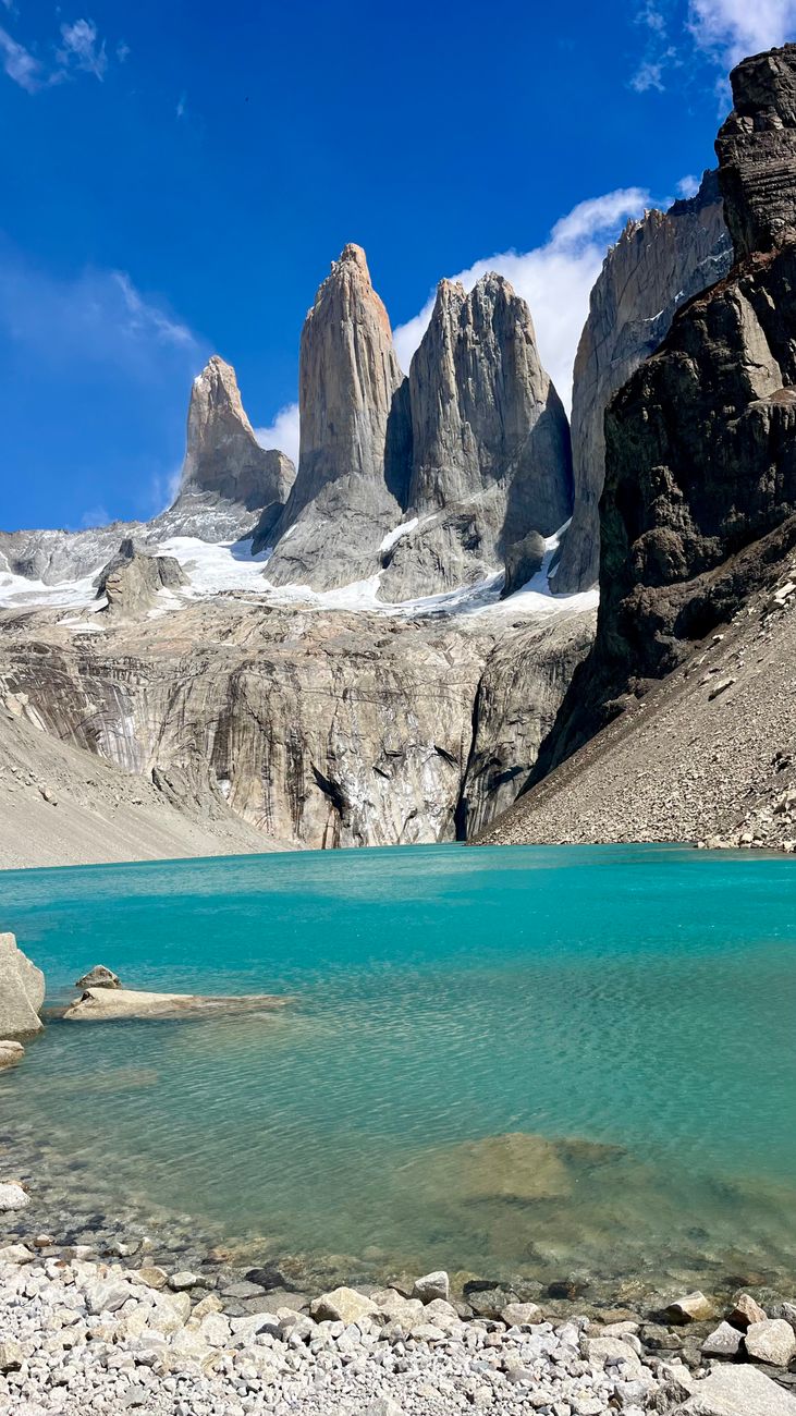 Patagonia dramatic lake and glacial granite towers